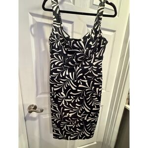 London‎ Times Black White Abstract Print Tiered Sheath Cocktail Dress Size 8